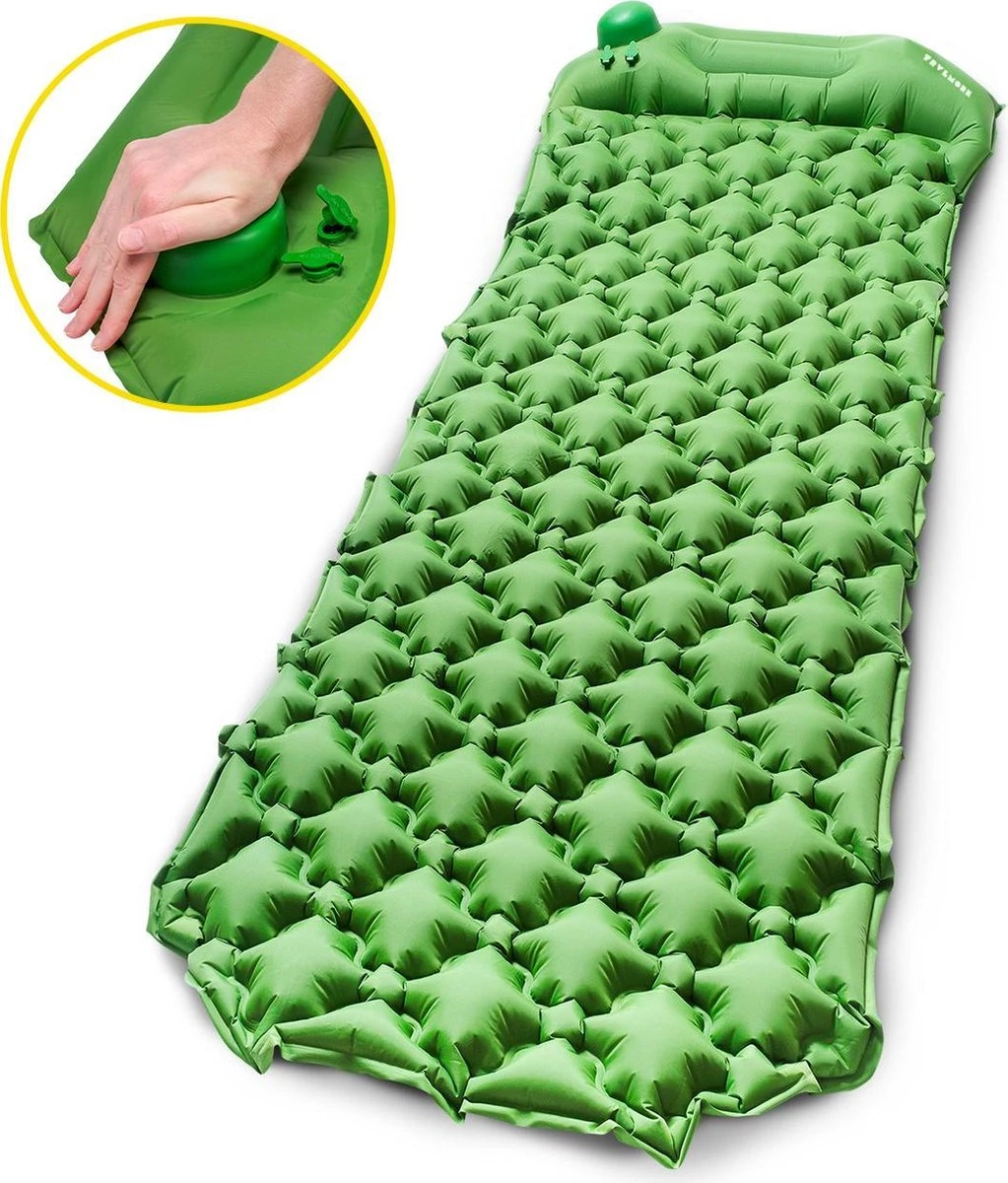 TRVLMORE Slaapmat - Zelfopblazend - 1 Persoons - Ingebouwde Pomp En Kussen - Groen 1 TRVLMORE Slaapmat - Zelfopblazend - 1 Persoons - Ingebouwde Pomp En Kussen - Groen