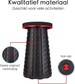 Kampeerkruk - Uitschuifbare Kruk - Rood/Zwart- Tot 120 Kg - Travel Stool - Opvouwbare Campingkruk - Inklapbaar Krukje - Telescopische Kruk - Camping - Outdoor -Buiten Kamperen 1069x1200