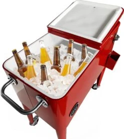 AXI Retro Cooler Rood - Koeler Met Wielen - 76L Inhoud - Koelbox Met Aftapkraan -Buiten Kamperen 1075x1200