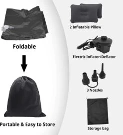 Opblaasbaar Matras Voor In De Auto, Opblaasbaar Bed, Opvouwbaar, Comfortabele Autostoel, Automatras Met Elektrische Luchtpomp En 3 Adapters, 2 Kussens En Draagtas, Voor Camping, Reizen (zwart) -Buiten Kamperen 1093x1200