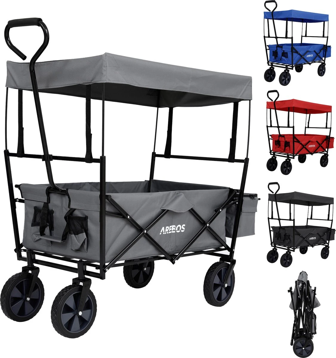 AREBOS Handwagen Vouwbare Dak Handwagen Vouwbare Trolley Uitrustingswagen Grijs 1 AREBOS Handwagen Vouwbare Dak Handwagen Vouwbare Trolley Uitrustingswagen Grijs