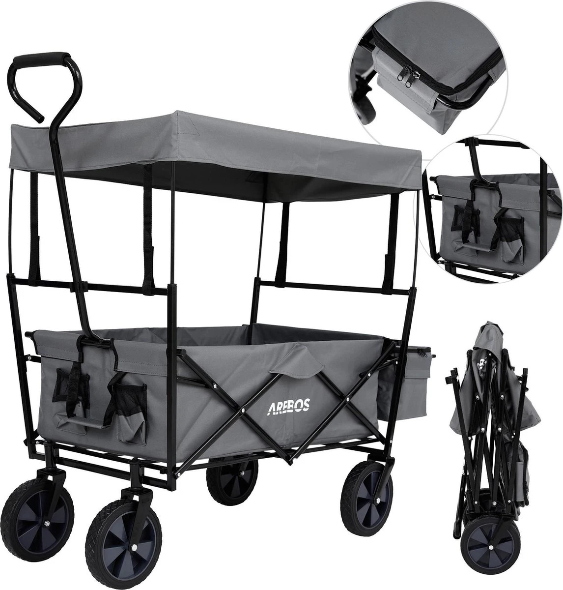 AREBOS Handwagen Vouwbare Dak Handwagen Vouwbare Trolley Uitrustingswagen Grijs 8 AREBOS Handwagen Vouwbare Dak Handwagen Vouwbare Trolley Uitrustingswagen Grijs - Afbeelding 8