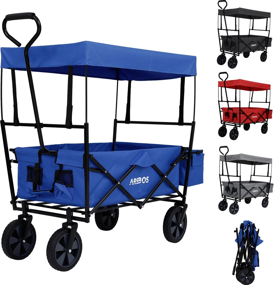 AREBOS Handwagen Vouwbare Dak Handwagen Vouwbare Trolley Uitrustingswagen Blauw 1 AREBOS Handwagen Vouwbare Dak Handwagen Vouwbare Trolley Uitrustingswagen Blauw