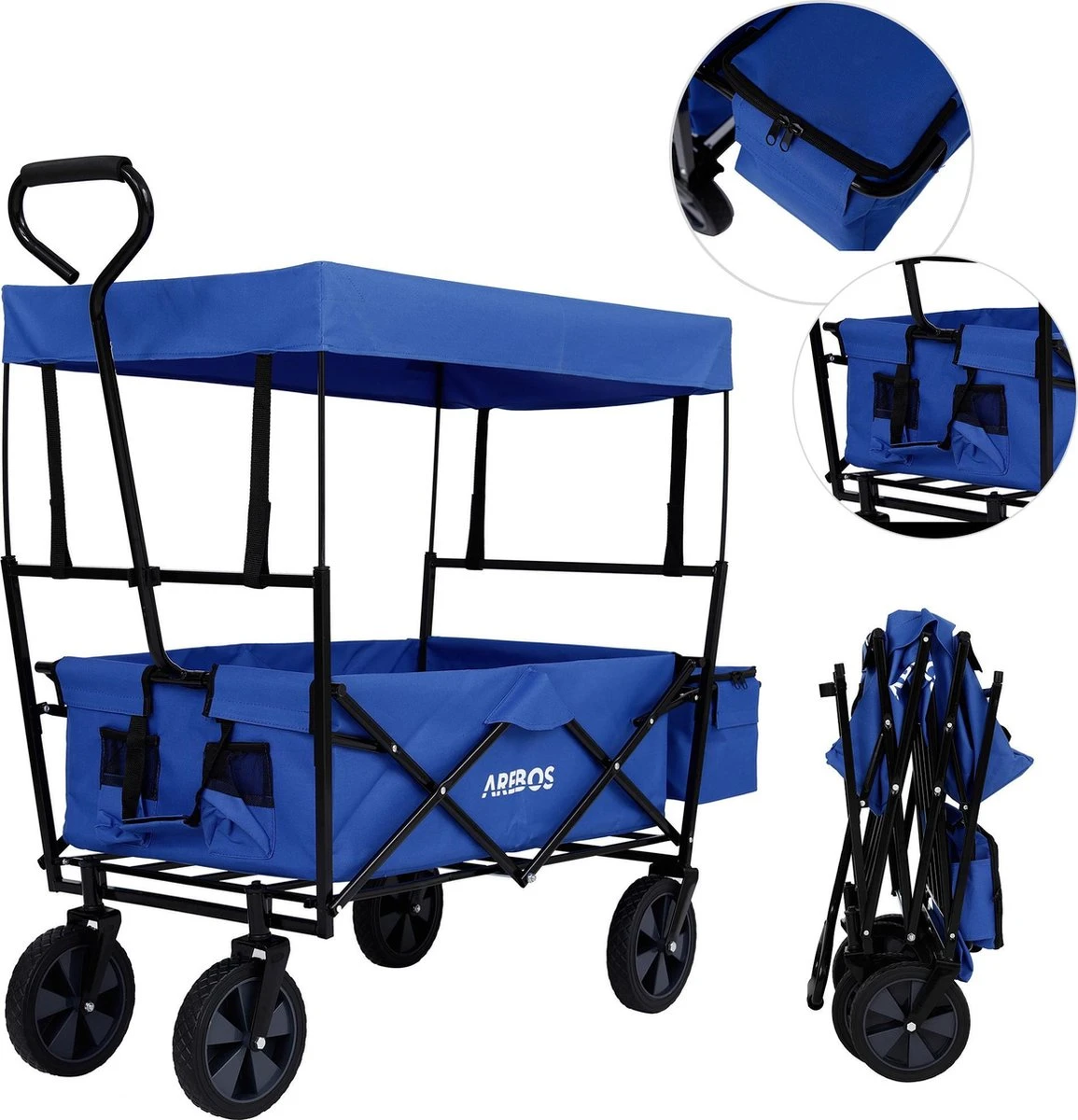 AREBOS Handwagen Vouwbare Dak Handwagen Vouwbare Trolley Uitrustingswagen Blauw 9 AREBOS Handwagen Vouwbare Dak Handwagen Vouwbare Trolley Uitrustingswagen Blauw - Afbeelding 9