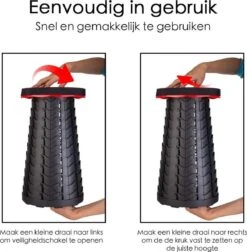 Kampeerkruk - Uitschuifbare Kruk - Rood/Zwart- Tot 120 Kg - Travel Stool - Opvouwbare Campingkruk - Inklapbaar Krukje - Telescopische Kruk - Camping - Outdoor -Buiten Kamperen 1175x1200 3