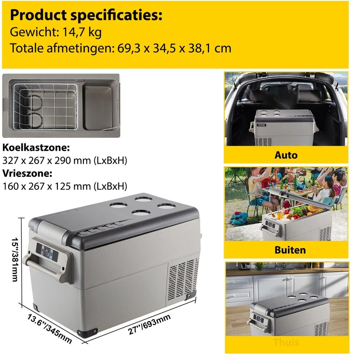 Vevor Auto Koelbox - Mini Koelkast Vriezer - Draagbare Vriezer/Koelkast - Elektrische Koelbox - Mini Vriezer - Auto Koelkast - 35 Liter - Tot -20˚C - 12V/240V - Grijs 2 Vevor Auto Koelbox - Mini Koelkast Vriezer - Draagbare Vriezer/Koelkast - Elektrische Koelbox - Mini Vriezer - Auto Koelkast - 35 Liter - Tot -20˚C - 12V/240V - Grijs - Afbeelding 2