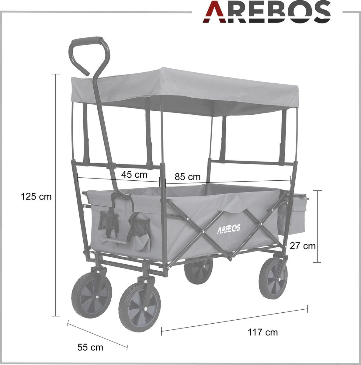 AREBOS Handwagen Vouwbare Dak Handwagen Vouwbare Trolley Uitrustingswagen Grijs 5 AREBOS Handwagen Vouwbare Dak Handwagen Vouwbare Trolley Uitrustingswagen Grijs - Afbeelding 5