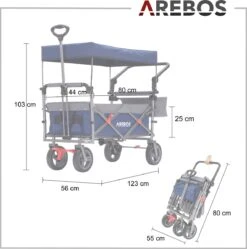 AREBOS Premium Steekwagen Met Dak Opvouwbare Tuinkar Handkar Bolderkar Blauw / Grijs 17 AREBOS Premium Steekwagen Met Dak Opvouwbare Tuinkar Handkar Bolderkar Blauw / Grijs -Buiten Kamperen 1188x1200 10