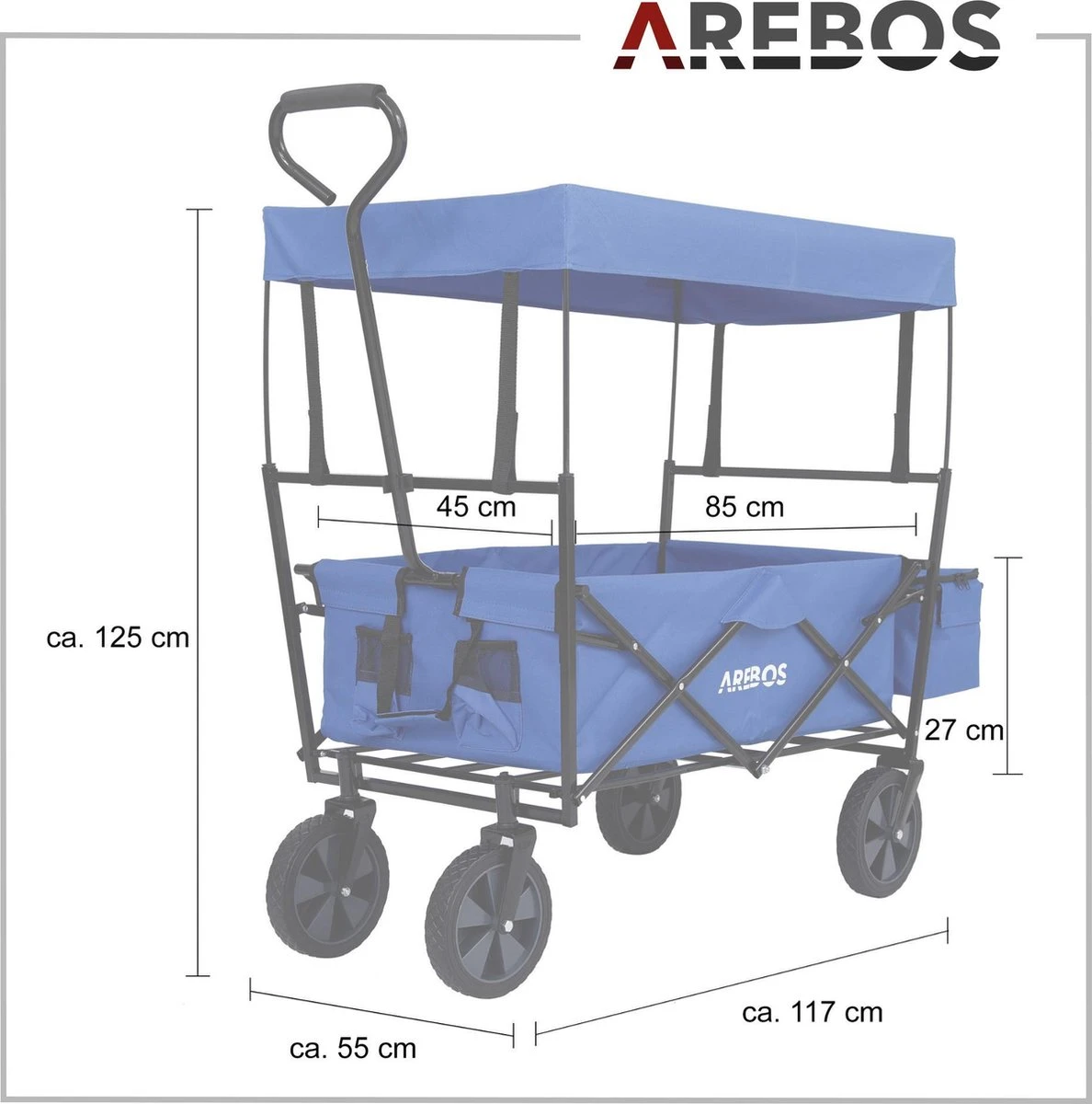 AREBOS Handwagen Vouwbare Dak Handwagen Vouwbare Trolley Uitrustingswagen Blauw 6 AREBOS Handwagen Vouwbare Dak Handwagen Vouwbare Trolley Uitrustingswagen Blauw - Afbeelding 6