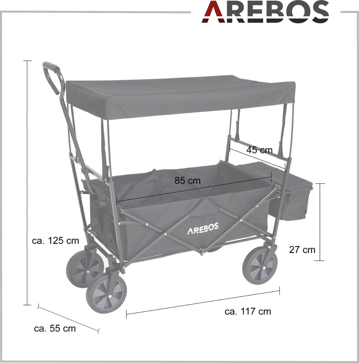 AREBOS Handwagen Vouwbare Dak Handwagen Vouwbare Trolley Uitrustingswagen Zwart 5 AREBOS Handwagen Vouwbare Dak Handwagen Vouwbare Trolley Uitrustingswagen Zwart - Afbeelding 5