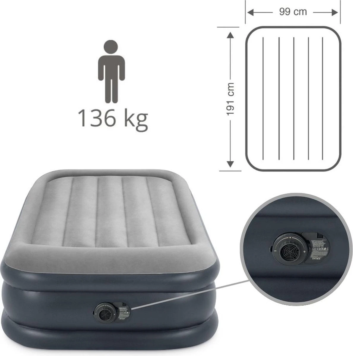 Intex Twin Deluxe Pillow Rest Raised Luchtbed - 191x99x42 Cm 15 Intex Twin Deluxe Pillow Rest Raised Luchtbed - 191x99x42 Cm - Afbeelding 15