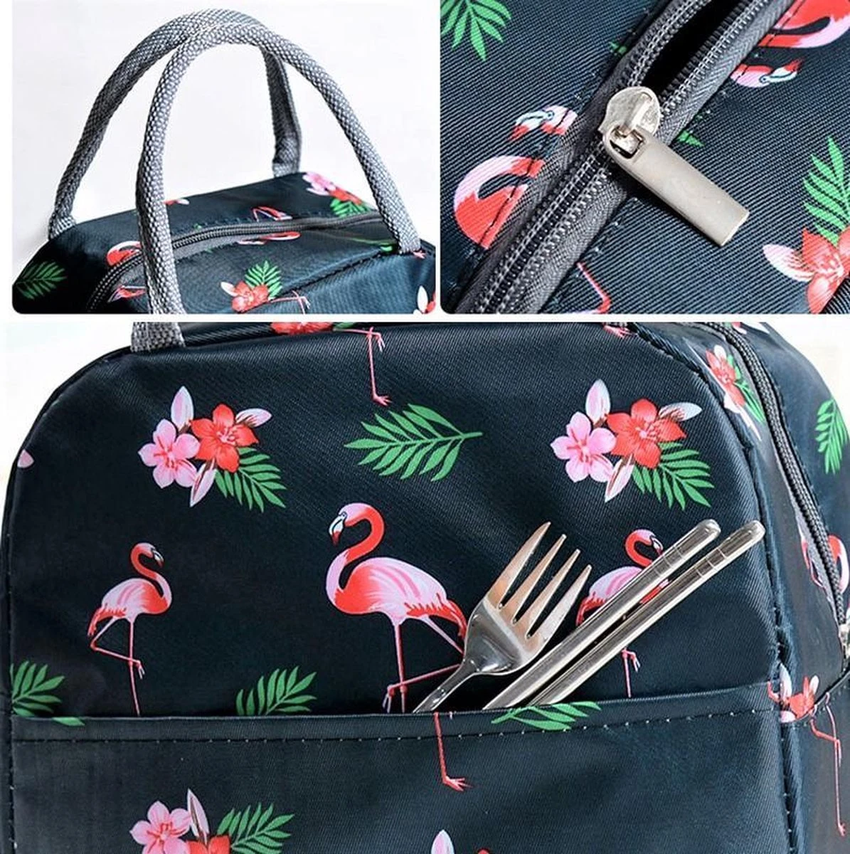 Koeltas - Lunchtas - Volwassenen En Kinderen - Compact & Handig: Zomer - Picknick -School - Lunch - Werk - Zwart Flamingo 7 Koeltas - Lunchtas - Volwassenen En Kinderen - Compact & Handig: Zomer - Picknick -School - Lunch - Werk - Zwart Flamingo - Afbeelding 7