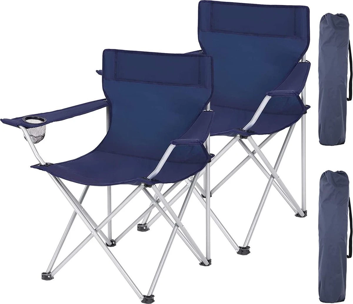 Set Van 2 Opvouwbare Campingstoelen, Klapstoelen Voor Buiten, Comfortabel, Met Armleuningen En Bekerhouders, Stabiel Frame, Draagvermogen 120 Kg - Blauw 1 Set Van 2 Opvouwbare Campingstoelen, Klapstoelen Voor Buiten, Comfortabel, Met Armleuningen En Bekerhouders, Stabiel Frame, Draagvermogen 120 Kg - Blauw