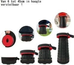 Kampeerkruk - Uitschuifbare Kruk - Rood/Zwart- Tot 120 Kg - Travel Stool - Opvouwbare Campingkruk - Inklapbaar Krukje - Telescopische Kruk - Camping - Outdoor -Buiten Kamperen 1200x1051 2