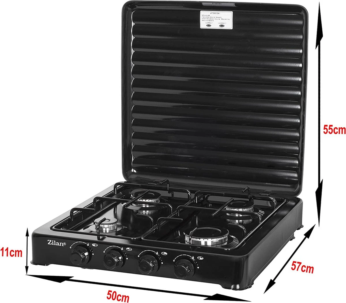 Zilan - Gas Kooktoestel 4 Pits - Campingkooktoestel - Gaskookplaat - Zwart 4 Zilan - Gas Kooktoestel 4 Pits - Campingkooktoestel - Gaskookplaat - Zwart - Afbeelding 4