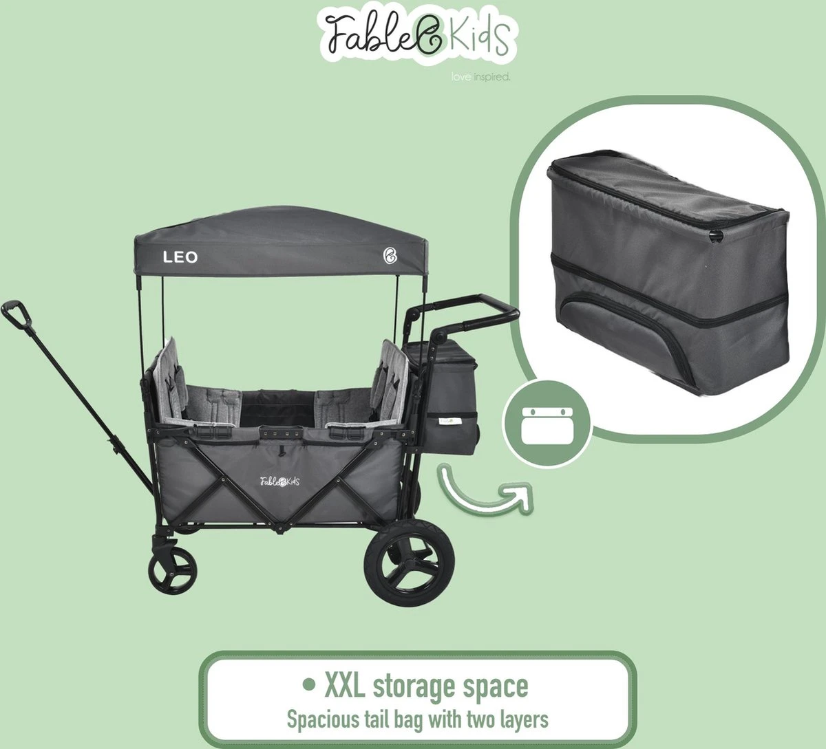 FableKids LEO X4Plus Opvouwbare Wagen Met Dak Fossil Grey 8 FableKids LEO X4Plus Opvouwbare Wagen Met Dak Fossil Grey - Afbeelding 8