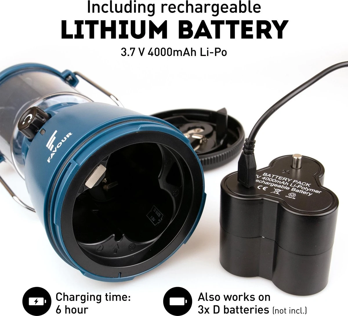 Favour L0818 Retro Camping Lamp Oplaadbaar LED, 320 Lumen, IP64 Waterdicht, Draagbare Kampeerlamp, Tentlamp, Acculamp, Traploos Dimbare Lamp Incl. Kaarslicht-modus, Blauw 3 Favour L0818 Retro Camping Lamp Oplaadbaar LED, 320 Lumen, IP64 Waterdicht, Draagbare Kampeerlamp, Tentlamp, Acculamp, Traploos Dimbare Lamp Incl. Kaarslicht-modus, Blauw - Afbeelding 3