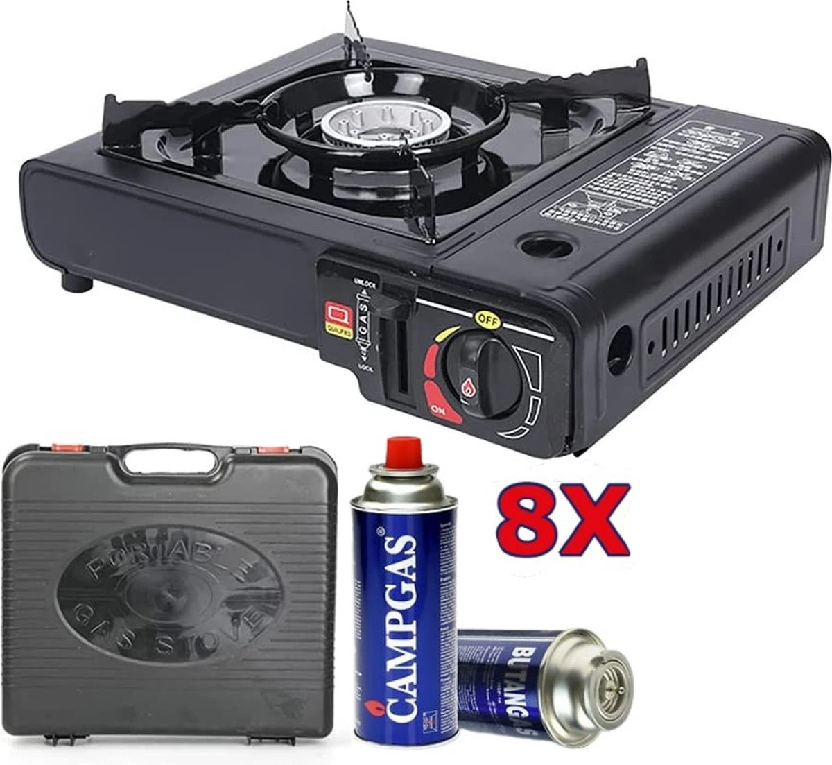 Borvat® |Draagbare Gasfornuis - Camping Kookstel - Inclusief 8 Gasflessen - Gas Stove - Gasfornuis - Kooktoestel - Outdoor - Op Reis + Gratis Smartphone Auto Magneethouder. 1 Borvat® |Draagbare Gasfornuis - Camping Kookstel - Inclusief 8 Gasflessen - Gas Stove - Gasfornuis - Kooktoestel - Outdoor - Op Reis + Gratis Smartphone Auto Magneethouder.