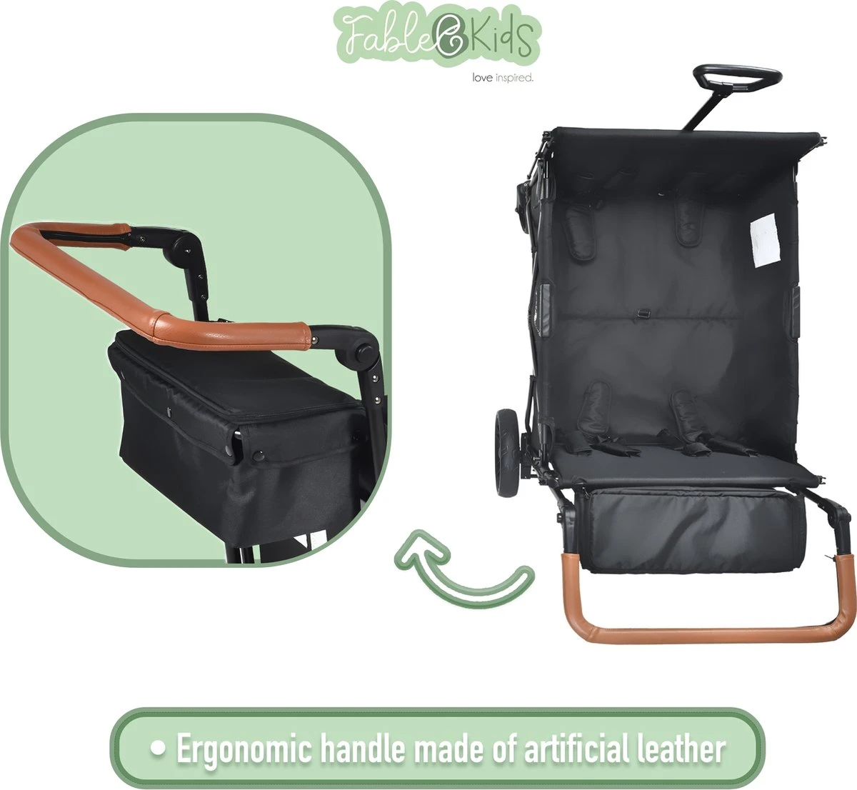 FableKids LEO X4Lite Opvouwbare Handkar Met Dak Onyx Zwart 2 FableKids LEO X4Lite Opvouwbare Handkar Met Dak Onyx Zwart - Afbeelding 2