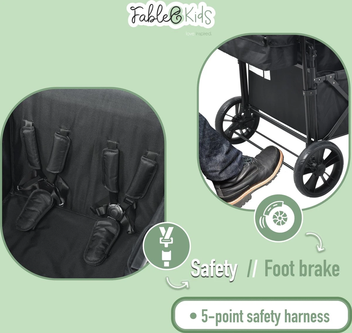 FableKids LEO X4Lite Opvouwbare Handkar Met Dak Onyx Zwart 9 FableKids LEO X4Lite Opvouwbare Handkar Met Dak Onyx Zwart - Afbeelding 9