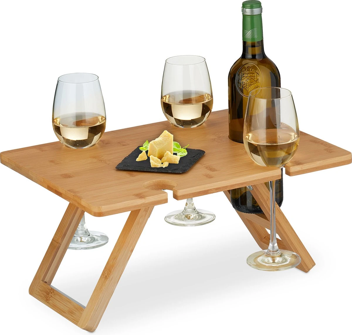 Relaxdays Opvouwbare Picknick Wijntafel - 4 Wijnglazenhouders - Bamboe Dienbladtafel Klein 1 Relaxdays Opvouwbare Picknick Wijntafel - 4 Wijnglazenhouders - Bamboe Dienbladtafel Klein