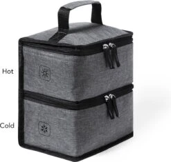 Merkloos Koeltas Met Dubbel Compartiment - Lunchtas - Koeltasje Lunch - Koelelementen - Koud - Warm - Isolatie - Volwassenen - Dames - Heren - 14 X 22 Cm - Polyester - RPET - Aluminium - Grijs -Buiten Kamperen 1200x1144 5