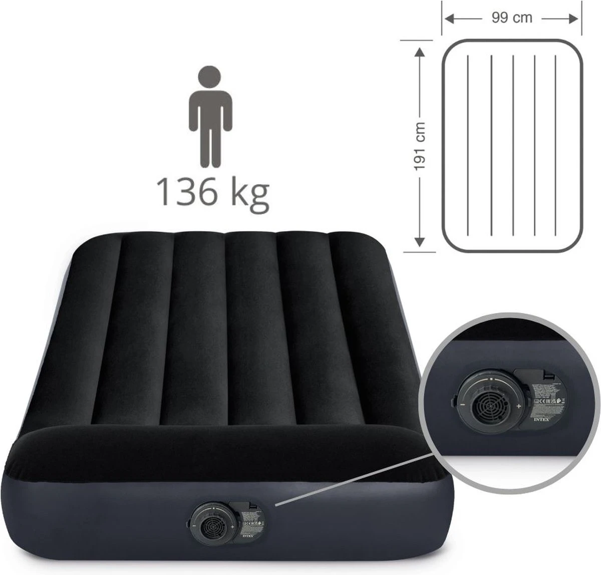 Intex Pillow Rest Classic Twin Luchtbed - 1-persoons - 99x191x25cm 8 Intex Pillow Rest Classic Twin Luchtbed - 1-persoons - 99x191x25cm - Afbeelding 8