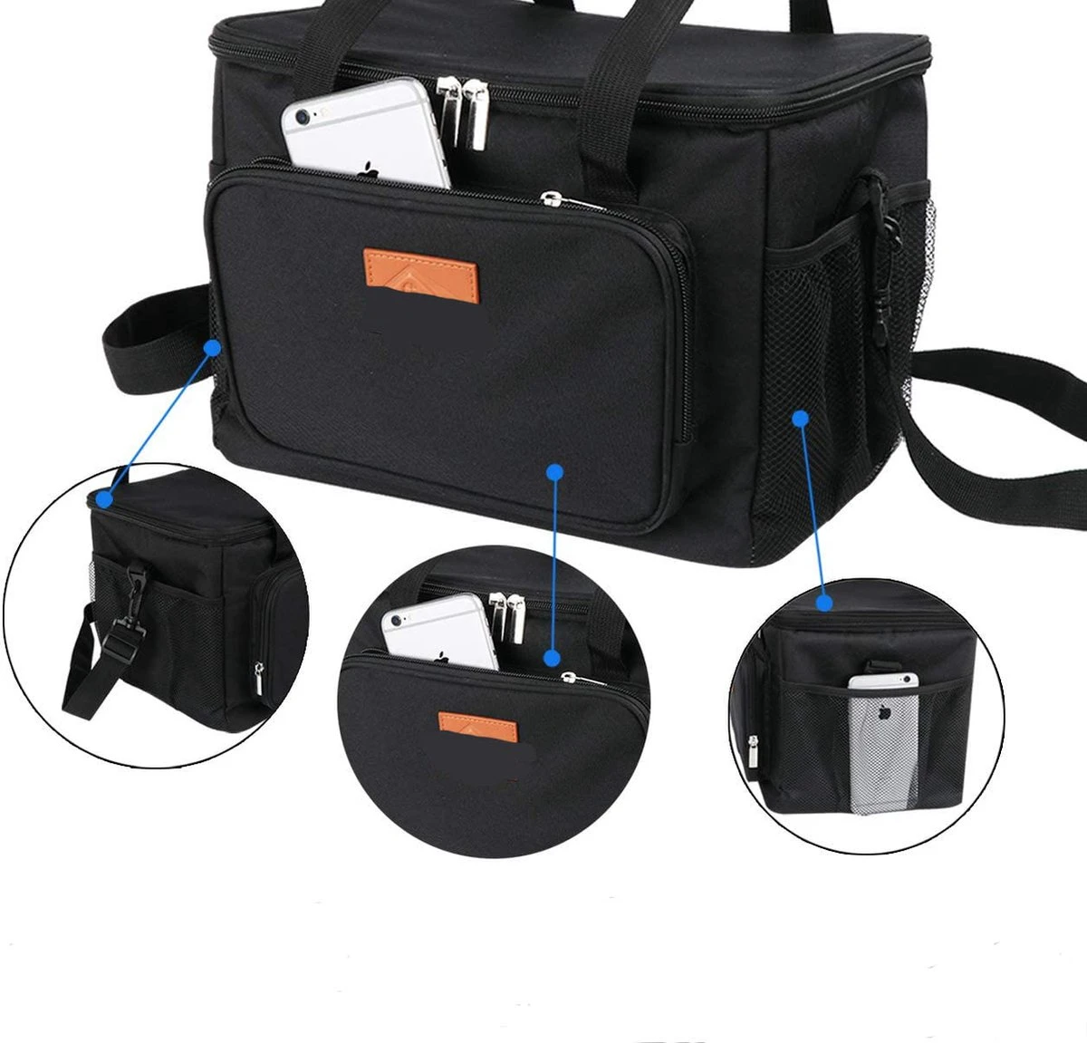 Lunchtas - Koeltas Voor Dames En Heren - Cool Bag - 4 Laags Geïsoleerde Koeltas - Kleine Cooler - Lunch Box - Lunchtas 15 Liter- Zwart 8 Lunchtas - Koeltas Voor Dames En Heren - Cool Bag - 4 Laags Geïsoleerde Koeltas - Kleine Cooler - Lunch Box - Lunchtas 15 Liter- Zwart - Afbeelding 8