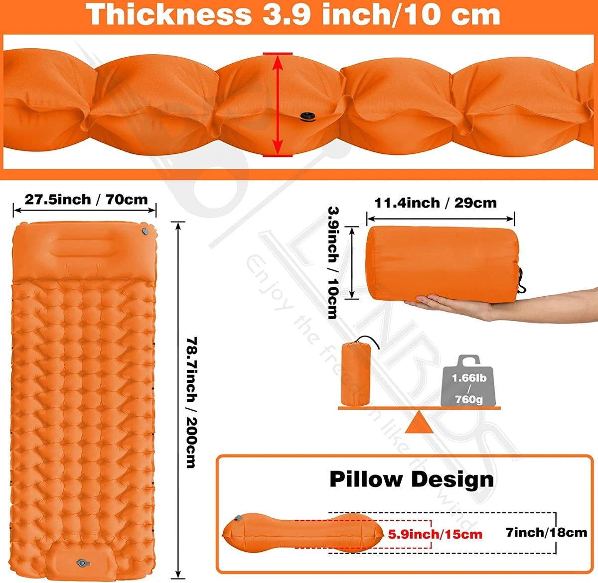 LVNRIDS Isomat, Zelfopblazend, Ultralicht, Luchtmatras, Camping, Zelfopblaasbaar, Opblaasbaar Matras, 3,9 Inch Dik, Met Voetperspomp En Kussen, Voor Camping, Reizen, Outdoor, Wandelen, Strand, Oranje 8 LVNRIDS Isomat, Zelfopblazend, Ultralicht, Luchtmatras, Camping, Zelfopblaasbaar, Opblaasbaar Matras, 3,9 Inch Dik, Met Voetperspomp En Kussen, Voor Camping, Reizen, Outdoor, Wandelen, Strand, Oranje - Afbeelding 8