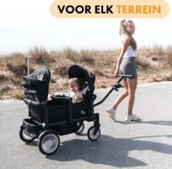 Deryan Luxe Sandy Bolderkar - Duo Buggy - Tandem Buggy - Opvouwbaar - Inklapbare Bolderwagen - Duo Kinderwagen - Zwart -Buiten Kamperen 1200x1176 2