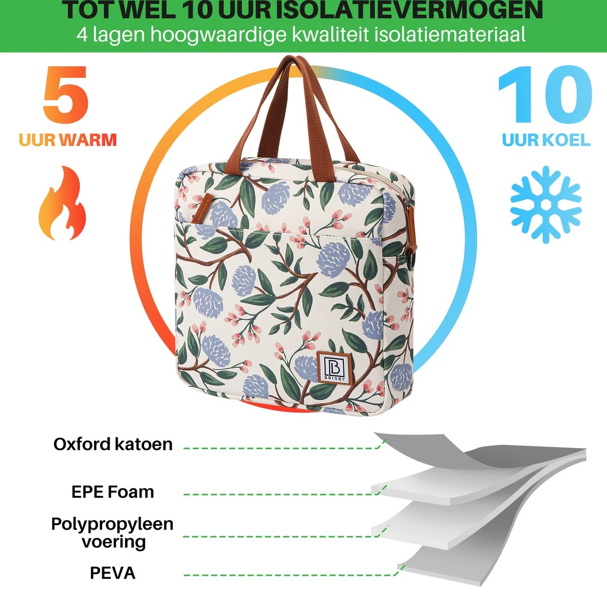 Brisby 4 Laags Geïsoleerde Koeltas - Lunchtas 7 Liter - Bloemetjes Wit 7 Brisby 4 Laags Geïsoleerde Koeltas - Lunchtas 7 Liter - Bloemetjes Wit - Afbeelding 7