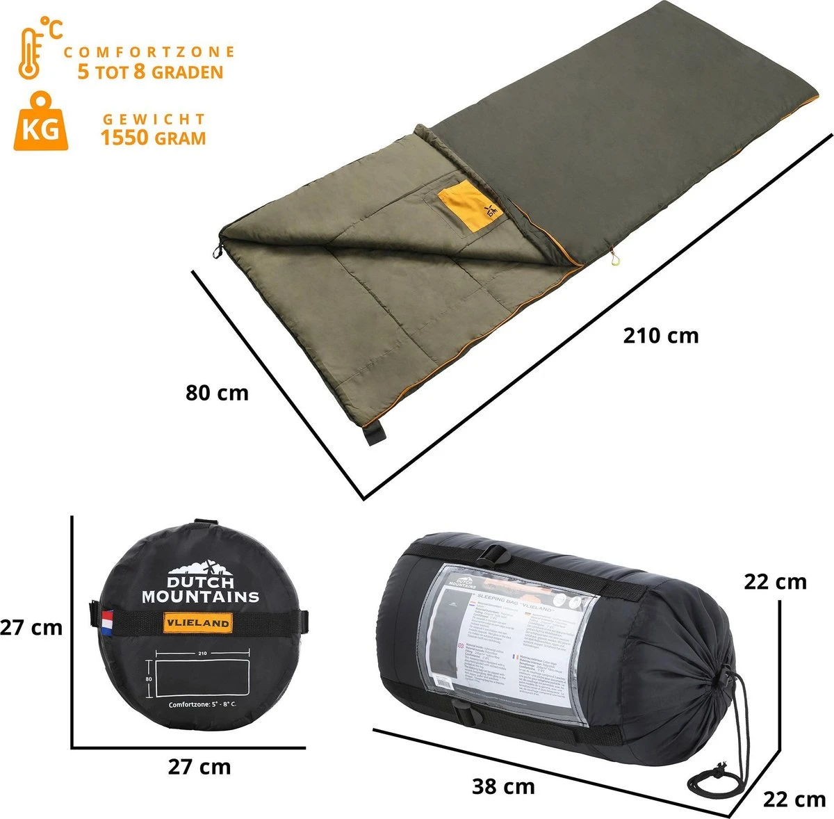 Dutch Mountains Slaapzak Vlieland XL - Grote Katoenen 210 X 80cm Lichtgewicht - Incl. Tasje En Tochtstrip -Comfortzone: 5-8 Graden- 5 Dutch Mountains Slaapzak Vlieland XL - Grote Katoenen 210 X 80cm Lichtgewicht - Incl. Tasje En Tochtstrip -Comfortzone: 5-8 Graden- - Afbeelding 5