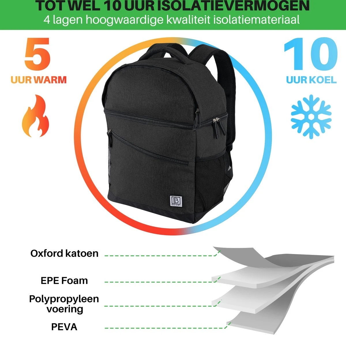 Brisby 4 Laags Geïsoleerde Koeltas Rugzak - 25 Liter - Met Handige Vakken Voor Bestek En Essentials - Waterafstotend Materiaal - Zwart 8 Brisby 4 Laags Geïsoleerde Koeltas Rugzak - 25 Liter - Met Handige Vakken Voor Bestek En Essentials - Waterafstotend Materiaal - Zwart - Afbeelding 8