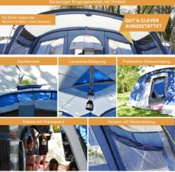 Skandika Nimbus Sleeper 12 Tent – Koepeltenten – 12 Persoons Familietent - Campingtent – Muggengaas – Sleeper Technology (3 Extra Donkere Slaapcabines) – 760 X 630 X 215 Cm (LxBxH) – 5000 Mm Waterkolom – Camping, Tuin – Kamperen – Blauw/wit 13 Skandika Nimbus Sleeper 12 Tent – Koepeltenten – 12 Persoons Familietent - Campingtent – Muggengaas – Sleeper Technology (3 Extra Donkere Slaapcabines) – 760 X 630 X 215 Cm (LxBxH) – 5000 Mm Waterkolom – Camping, Tuin – Kamperen – Blauw/wit -Buiten Kamperen 1200x1182