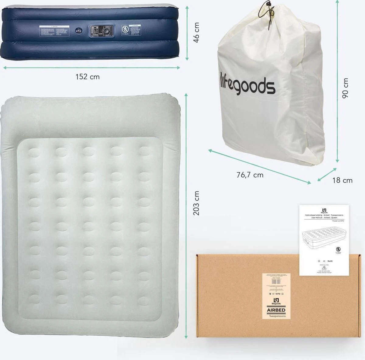 LifeGoods Luchtbed - 2 Persoons - Met Ingebouwde Pomp - Incl. Draagtas En Reparatiekit 10 LifeGoods Luchtbed - 2 Persoons - Met Ingebouwde Pomp - Incl. Draagtas En Reparatiekit - Afbeelding 10