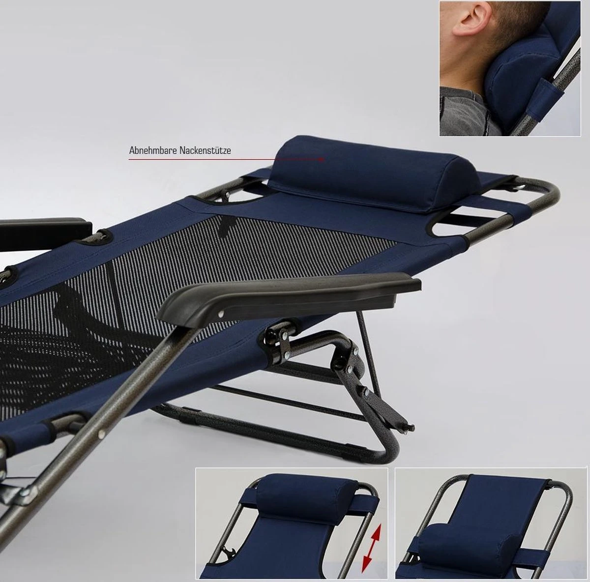 Ligstoel 180x60cm - Opvouwbaar Campingstoel Ligbed Strandstoel Tuinstoel Vouwligstoel Blauw 12 Ligstoel 180x60cm - Opvouwbaar Campingstoel Ligbed Strandstoel Tuinstoel Vouwligstoel Blauw - Afbeelding 12