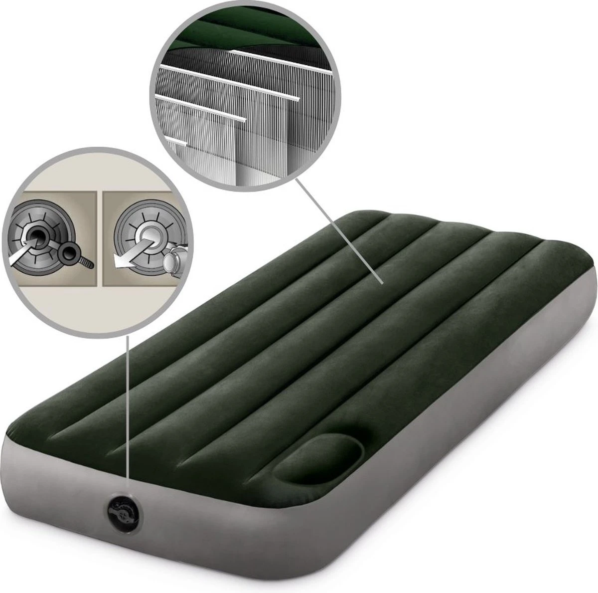 Intex Luchtbed - 1-Persoons - 76 X 191 X 25 Cm - Groen - Met Ingebouwde Voetpomp + Hoeslaken Wit + Reparatieset 8 Intex Luchtbed - 1-Persoons - 76 X 191 X 25 Cm - Groen - Met Ingebouwde Voetpomp + Hoeslaken Wit + Reparatieset - Afbeelding 8