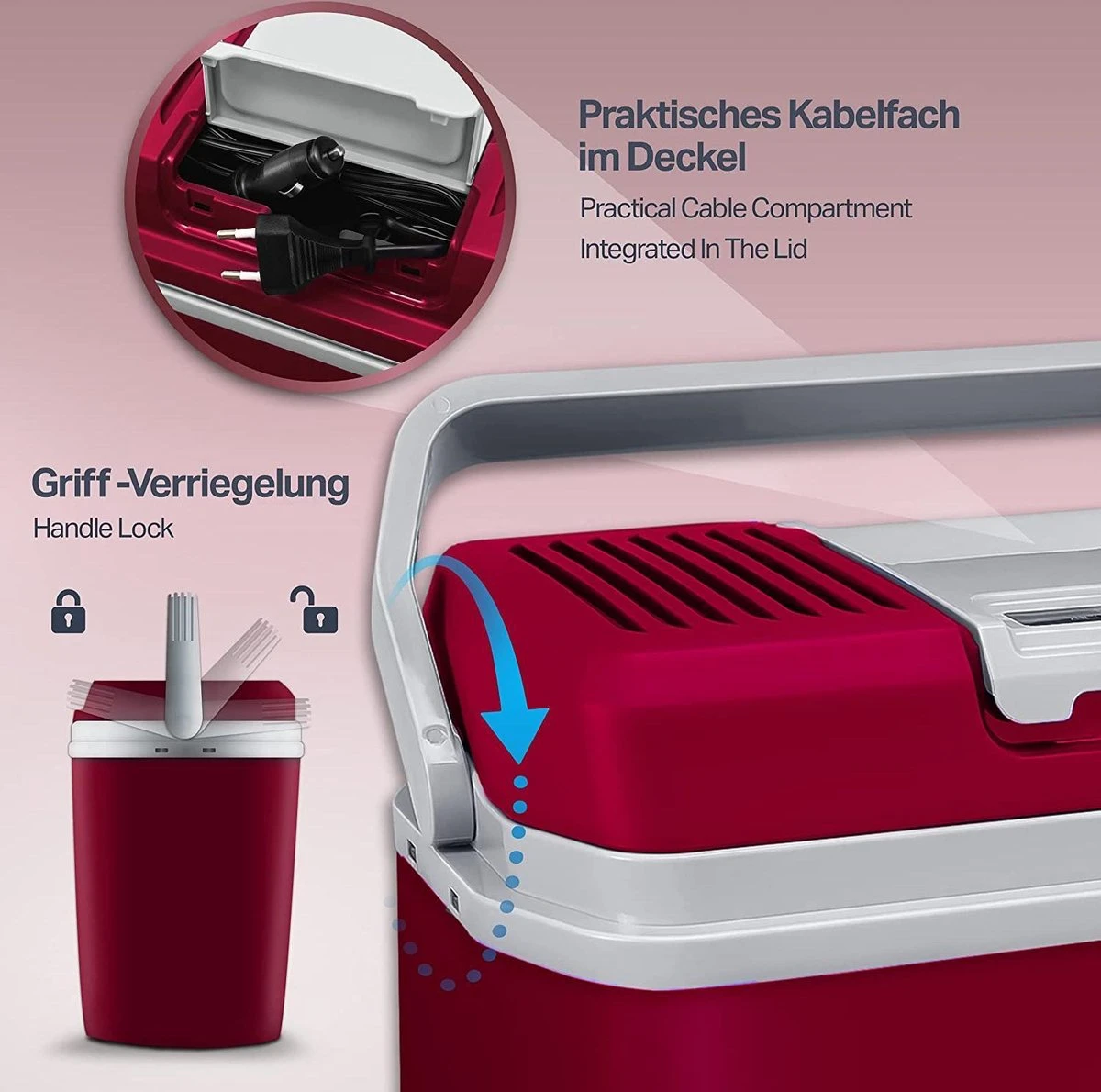 Tillvex- Koelbox, Coolbox, 24 Liter, Rood 5 Tillvex- Koelbox, Coolbox, 24 Liter, Rood - Afbeelding 5