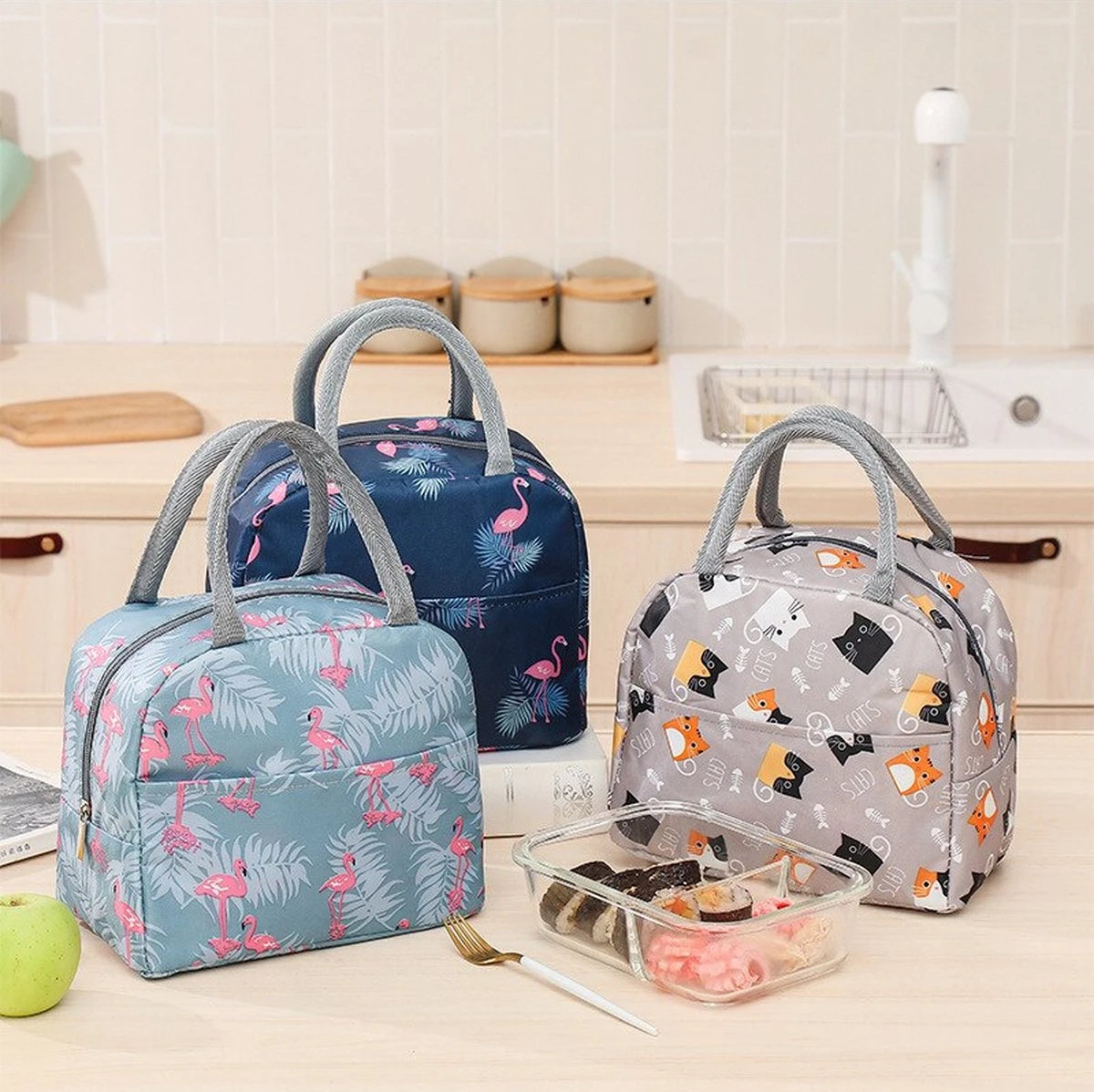 Koeltas - Lunchtas - Volwassenen En Kinderen - Compact & Handig: Zomer - Picknick -School - Lunch - Werk - Grijs Flamingo 5 Koeltas - Lunchtas - Volwassenen En Kinderen - Compact & Handig: Zomer - Picknick -School - Lunch - Werk - Grijs Flamingo - Afbeelding 5