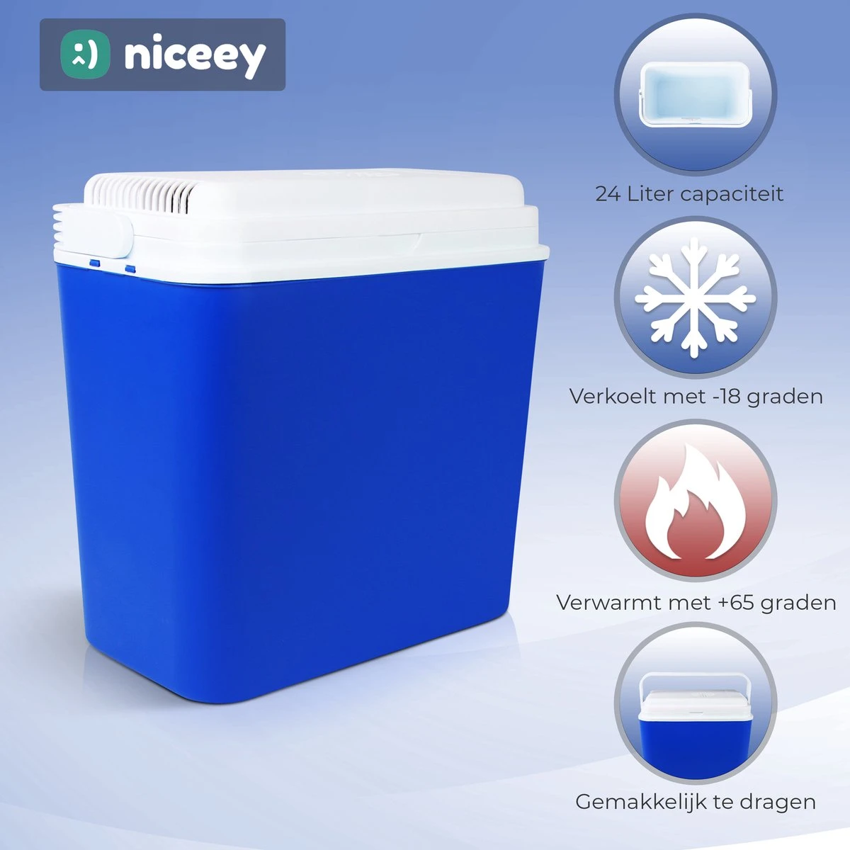 Niceey Thermo Elektrische Koelbox - 24 Liter - Koelbox Elektrisch 12v 230 Volt - Coolbox - Koelt & Verwarmt - Blauw 2 Niceey Thermo Elektrische Koelbox - 24 Liter - Koelbox Elektrisch 12v 230 Volt - Coolbox - Koelt & Verwarmt - Blauw - Afbeelding 2