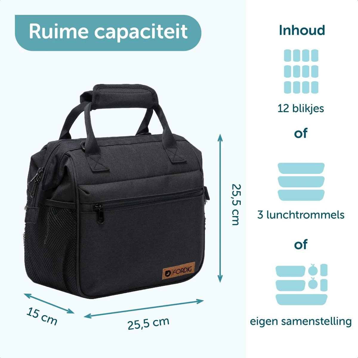 ForDig Lunchtas Zwart - Koeltas Gemaakt Van 600D Polyester Met PEVA-Voering - Ruimte Voor Lunchtrommel / Snacks / Blikjes - Koel Tas Met Mesh Opbergruimtes En Ruimte Voor Bestek - Lunch Tas Cool Bag - Coolerbag - Kleine Cooler 4 ForDig Lunchtas Zwart - Koeltas Gemaakt Van 600D Polyester Met PEVA-Voering - Ruimte Voor Lunchtrommel / Snacks / Blikjes - Koel Tas Met Mesh Opbergruimtes En Ruimte Voor Bestek - Lunch Tas Cool Bag - Coolerbag - Kleine Cooler - Afbeelding 4