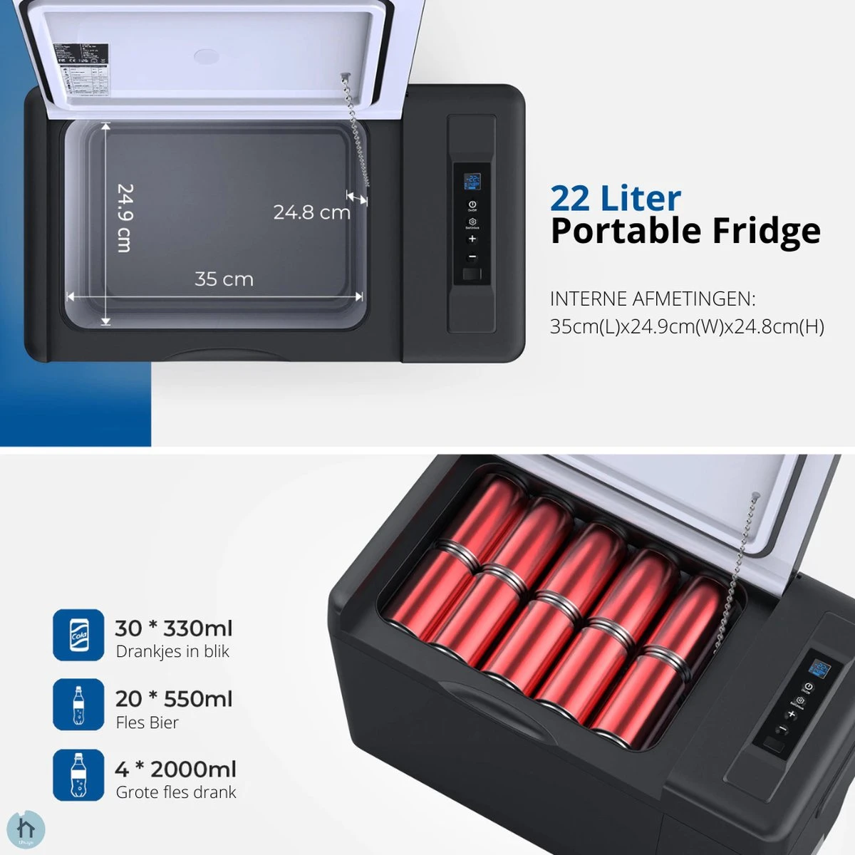 Elektrische Koelbox 12v 230 Volt - Coolbox 45 DB - Hybride Koelbox Voor Auto En Stopcontact -22 Tot +25 Graden - 22 Liter 2 Elektrische Koelbox 12v 230 Volt - Coolbox 45 DB - Hybride Koelbox Voor Auto En Stopcontact -22 Tot +25 Graden - 22 Liter - Afbeelding 2
