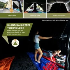 Skandika Montana 8 Sleeper Tent – Tunneltent – 8 Persoons Familietent - Campingtent – Sleeper Technology (2 Tot 4 Extra Donkere Slaapcabines) – Ingenaaide Tentvloer - Muggengaas – 700 X 310 X 200 Cm (LxBxH) – 5000mm Waterkolom – Kamperen – Blauw/wit 11 Skandika Montana 8 Sleeper Tent – Tunneltent – 8 Persoons Familietent - Campingtent – Sleeper Technology (2 Tot 4 Extra Donkere Slaapcabines) – Ingenaaide Tentvloer - Muggengaas – 700 X 310 X 200 Cm (LxBxH) – 5000mm Waterkolom – Kamperen – Blauw/wit -Buiten Kamperen 1200x1200 125
