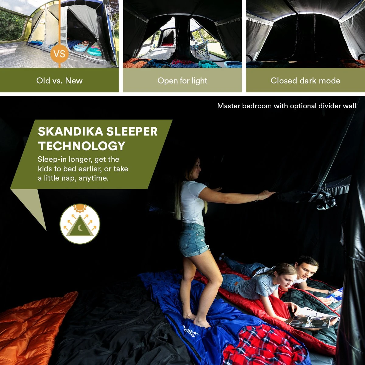 Skandika Montana 8 Sleeper Tent – Tunneltent – 8 Persoons Familietent - Campingtent – Sleeper Technology (2 Tot 4 Extra Donkere Slaapcabines) – Ingenaaide Tentvloer - Muggengaas – 700 X 310 X 200 Cm (LxBxH) – 5000mm Waterkolom – Kamperen – Blauw/wit 4 Skandika Montana 8 Sleeper Tent – Tunneltent – 8 Persoons Familietent - Campingtent – Sleeper Technology (2 Tot 4 Extra Donkere Slaapcabines) – Ingenaaide Tentvloer - Muggengaas – 700 X 310 X 200 Cm (LxBxH) – 5000mm Waterkolom – Kamperen – Blauw/wit - Afbeelding 4