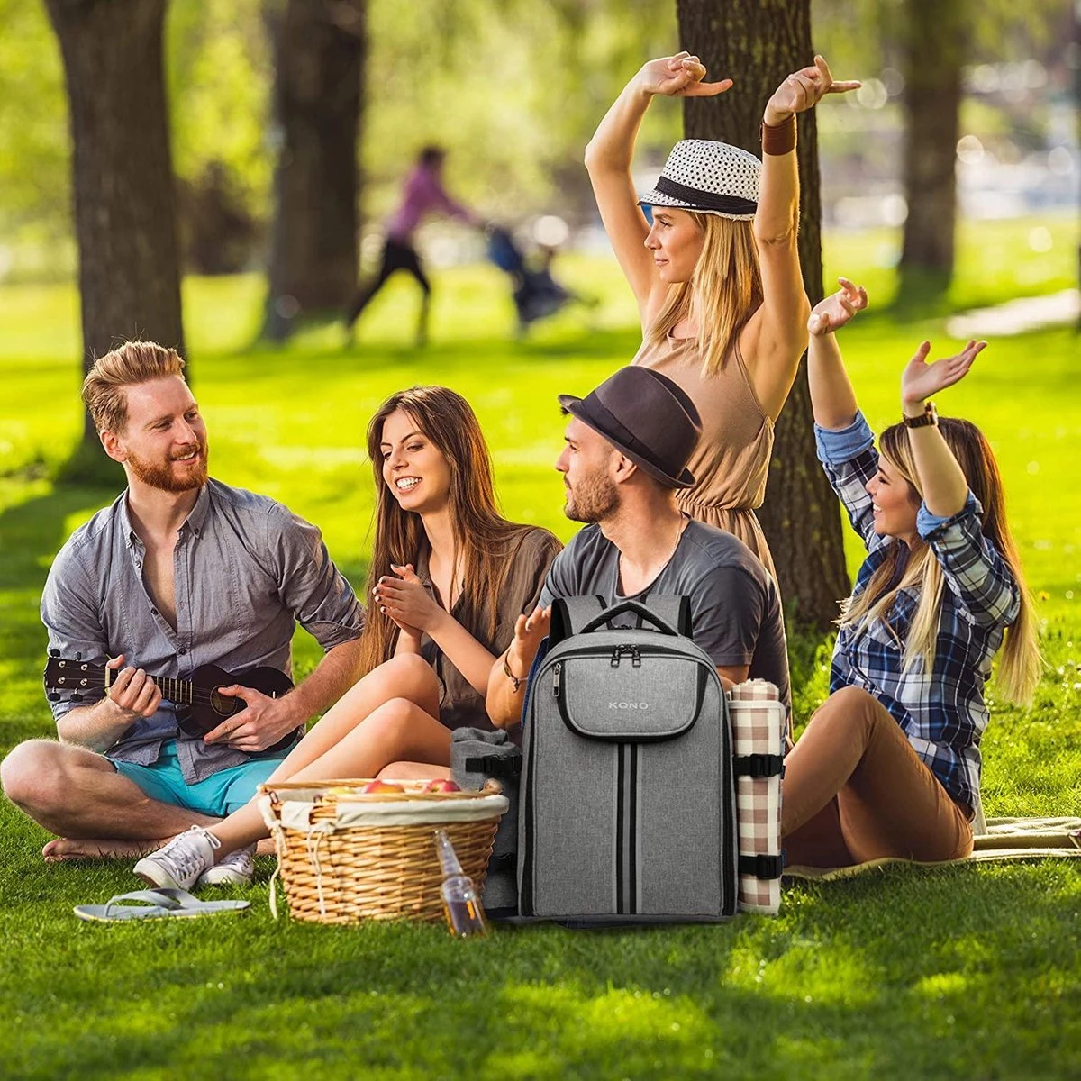 Kono Koeltas - Koelrugzak - Picknick - Picknicktas Met Flessenhouder - Koelrugtas Met Picknickkleed - Grijs (E6915 GY) 6 Kono Koeltas - Koelrugzak - Picknick - Picknicktas Met Flessenhouder - Koelrugtas Met Picknickkleed - Grijs (E6915 GY) - Afbeelding 6