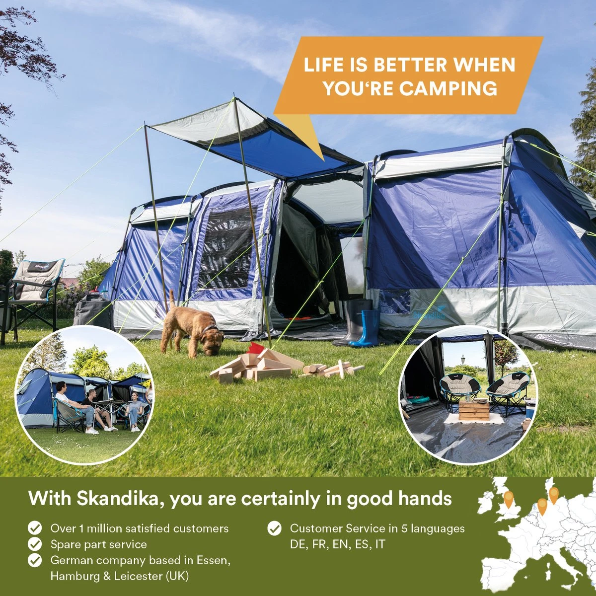 Skandika Montana 8 Sleeper Tent – Tunneltent – 8 Persoons Familietent - Campingtent – Sleeper Technology (2 Tot 4 Extra Donkere Slaapcabines) – Ingenaaide Tentvloer - Muggengaas – 700 X 310 X 200 Cm (LxBxH) – 5000mm Waterkolom – Kamperen – Blauw/wit 7 Skandika Montana 8 Sleeper Tent – Tunneltent – 8 Persoons Familietent - Campingtent – Sleeper Technology (2 Tot 4 Extra Donkere Slaapcabines) – Ingenaaide Tentvloer - Muggengaas – 700 X 310 X 200 Cm (LxBxH) – 5000mm Waterkolom – Kamperen – Blauw/wit - Afbeelding 7