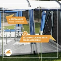 Skandika Montana 8 Tent – Tunneltenten – 8 Persoons Tent – Campingtent – 200 Cm Stahoogte – 2-4 Slaapcabines - Muggengaas – Familietent – 4 Ingangen – 700 X 310 X 200 Cm (L X B X H) - 5000 Mm Waterkolom – Outdoor, Camping – Kamperen – Blauw 11 Skandika Montana 8 Tent – Tunneltenten – 8 Persoons Tent – Campingtent – 200 Cm Stahoogte – 2-4 Slaapcabines - Muggengaas – Familietent – 4 Ingangen – 700 X 310 X 200 Cm (L X B X H) - 5000 Mm Waterkolom – Outdoor, Camping – Kamperen – Blauw -Buiten Kamperen 1200x1200 130