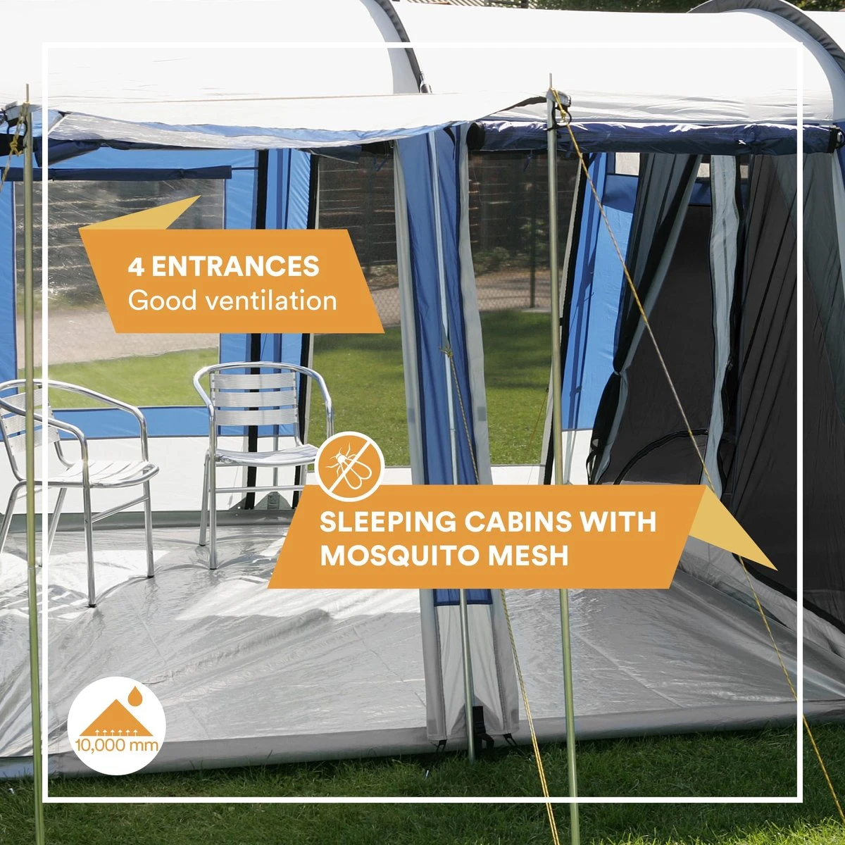 Skandika Montana 8 Tent – Tunneltenten – 8 Persoons Tent – Campingtent – 200 Cm Stahoogte – 2-4 Slaapcabines - Muggengaas – Familietent – 4 Ingangen – 700 X 310 X 200 Cm (L X B X H) - 5000 Mm Waterkolom – Outdoor, Camping – Kamperen – Blauw 3 Skandika Montana 8 Tent – Tunneltenten – 8 Persoons Tent – Campingtent – 200 Cm Stahoogte – 2-4 Slaapcabines - Muggengaas – Familietent – 4 Ingangen – 700 X 310 X 200 Cm (L X B X H) - 5000 Mm Waterkolom – Outdoor, Camping – Kamperen – Blauw - Afbeelding 3