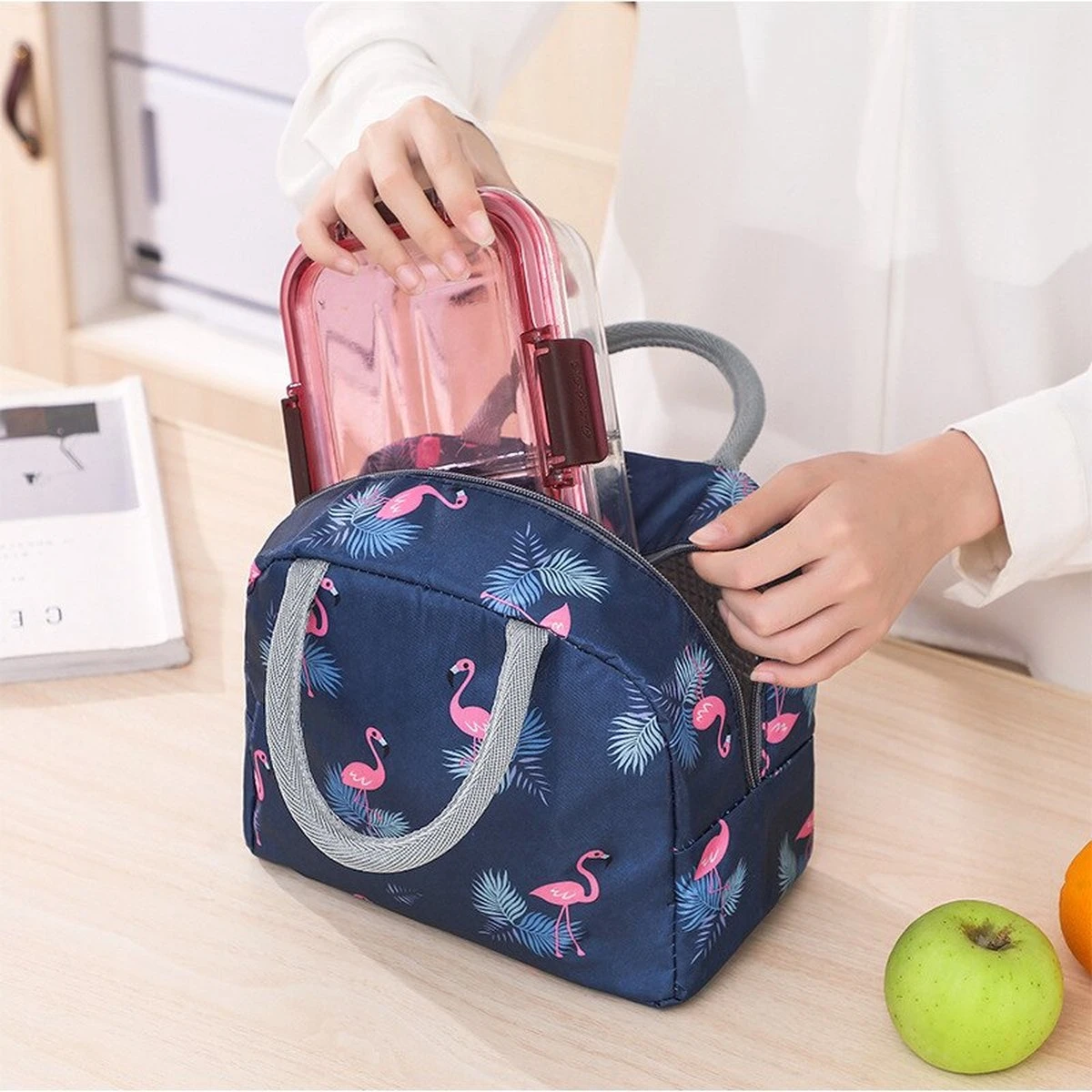 Koeltas - Lunchtas - Volwassenen En Kinderen - Compact & Handig: Zomer - Picknick -School - Lunch - Werk - Blauw Flamingo 2 Koeltas - Lunchtas - Volwassenen En Kinderen - Compact & Handig: Zomer - Picknick -School - Lunch - Werk - Blauw Flamingo - Afbeelding 2