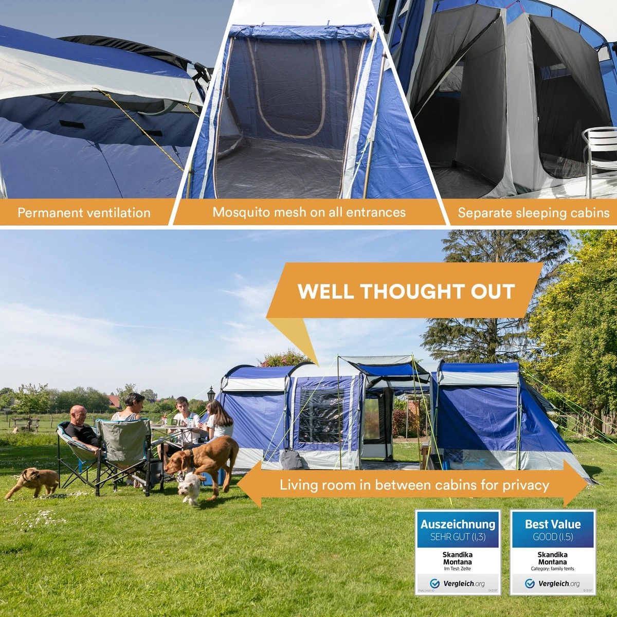 Skandika Montana 8 Tent – Tunneltenten – 8 Persoons Tent – Campingtent – 200 Cm Stahoogte – 2-4 Slaapcabines - Muggengaas – Familietent – 4 Ingangen – 700 X 310 X 200 Cm (L X B X H) - 5000 Mm Waterkolom – Outdoor, Camping – Kamperen – Blauw 9 Skandika Montana 8 Tent – Tunneltenten – 8 Persoons Tent – Campingtent – 200 Cm Stahoogte – 2-4 Slaapcabines - Muggengaas – Familietent – 4 Ingangen – 700 X 310 X 200 Cm (L X B X H) - 5000 Mm Waterkolom – Outdoor, Camping – Kamperen – Blauw - Afbeelding 9